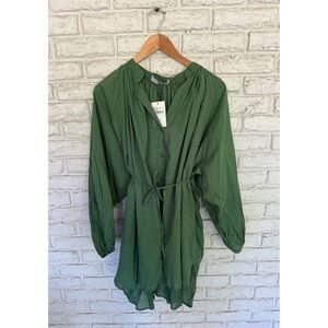 Faithfull the Brand Green Organic Cotton Mini Dress Button Down Women's Size XS